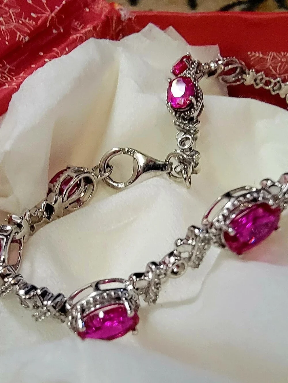 Ruby Bracelet Crystal Sterling Silver  - Lab Created Rubies Women Jewelry